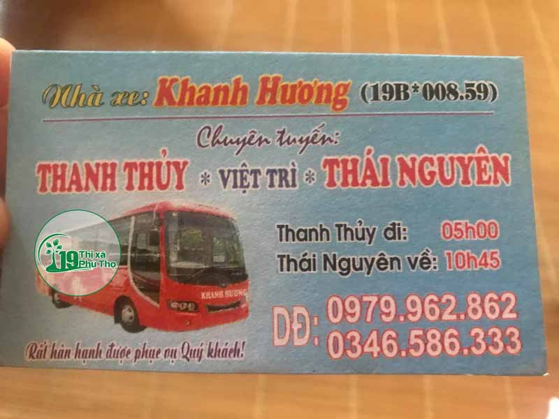 Nhà xe Khanh Hương chuyên tuyến Thanh Thủy - Lâm Thao - Việt Trì đi Thái Nguyên