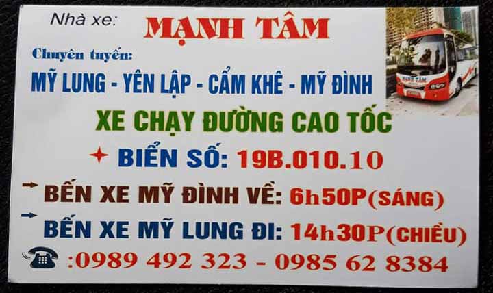 Nhà xe Mạnh Tâm: Yên Lập - Hà Nội