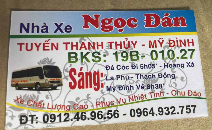 Nhà xe Ngọc Đán - Xe khách Thanh Thủy đi Mỹ Đình, Hà Nội