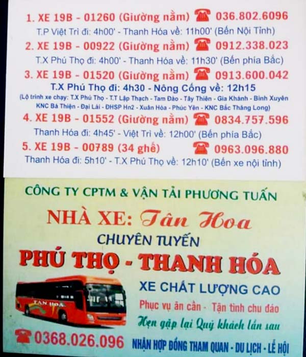 Nhà xe Tân Hoa (Phú Thọ - Thanh Hóa)