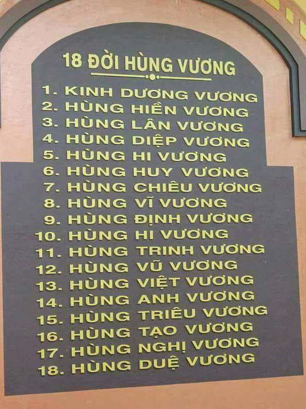 Danh sách 18 đời vua Hùng