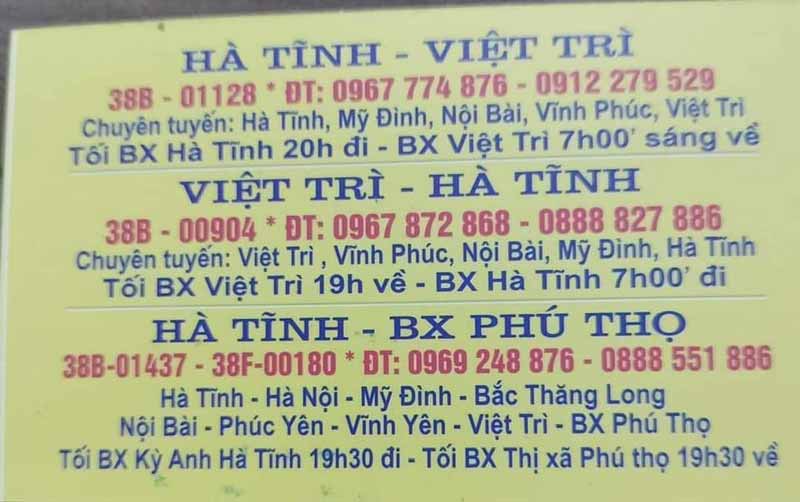 Nhà xe Dũng Thu (Phú Thọ - Việt Trì - Hà Tĩnh)