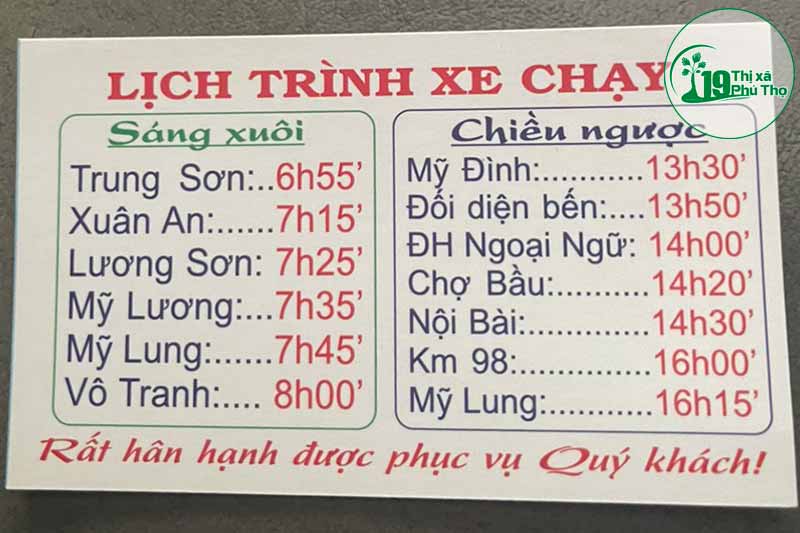 Nhà xe Hương Quỳnh chuyên tuyến Mỹ Lung, Yên Lập đi Mỹ Đình, Hà Nội