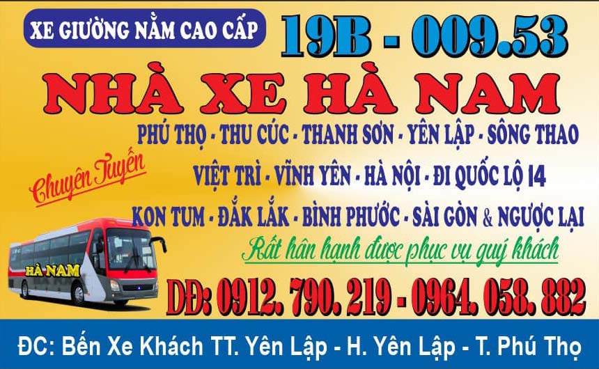 Nhà xe Hà Nam tuyến Phú Thọ - Bình Phước - Sài Gòn