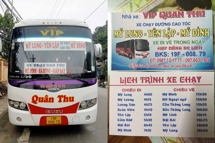 Nhà xe Quân Thu chuyên tuyến Mỹ Lung - Yên Lập - Mỹ Đình, Hà Nội